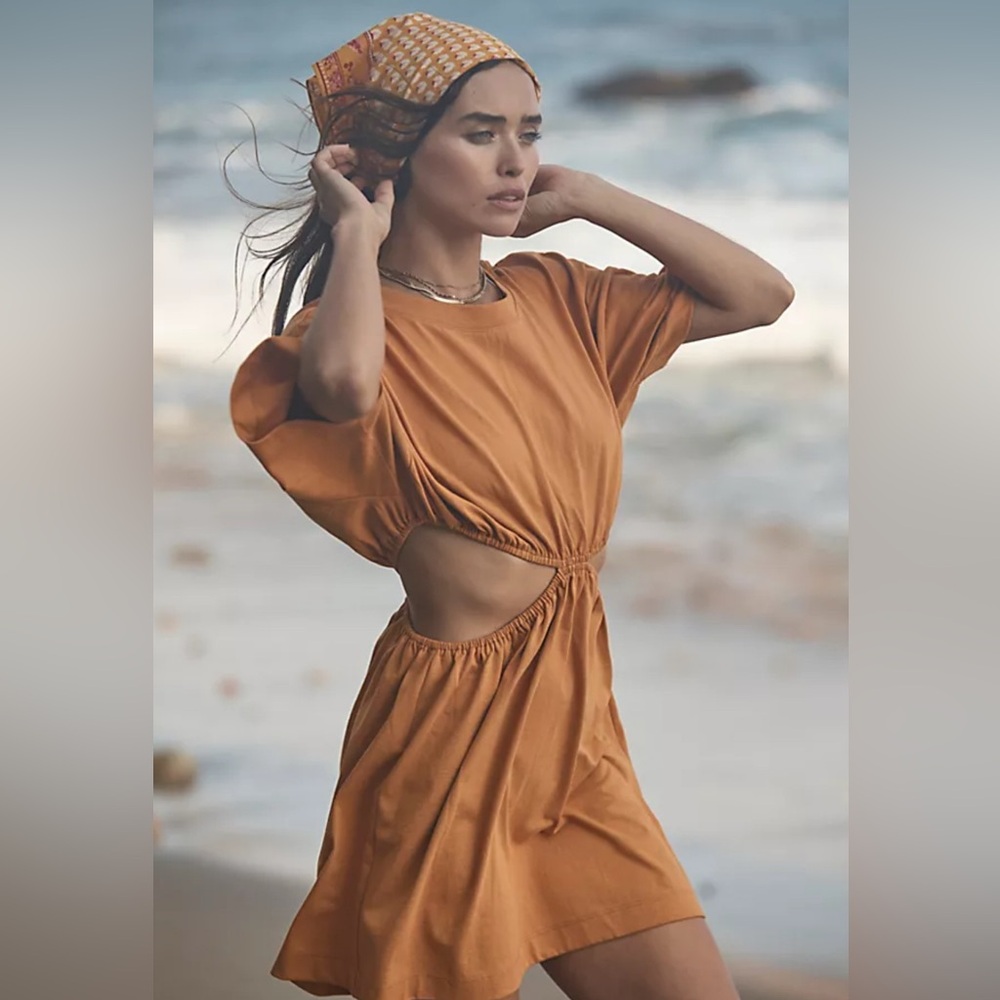 Free People Beach Dandelion Cutout Mini Dress Size L Inca Gold (mustard) Boho